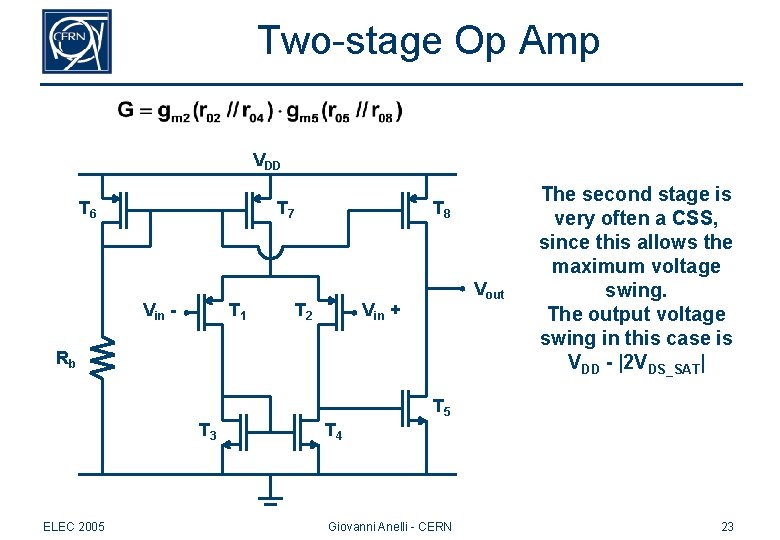 Two-stage Op Amp VDD T 6 T 7 Vin - T 1 T 8