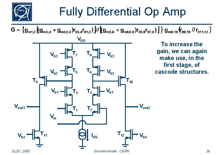 Fully Differential Op Amp VDD Vb 3 T 7 T 8 Vb 3 Vb