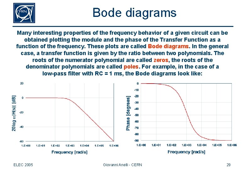 Bode diagrams Many interesting properties of the frequency behavior of a given circuit can