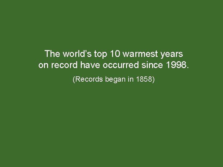 The world’s top 10 warmest years on record have occurred since 1998. (Records began