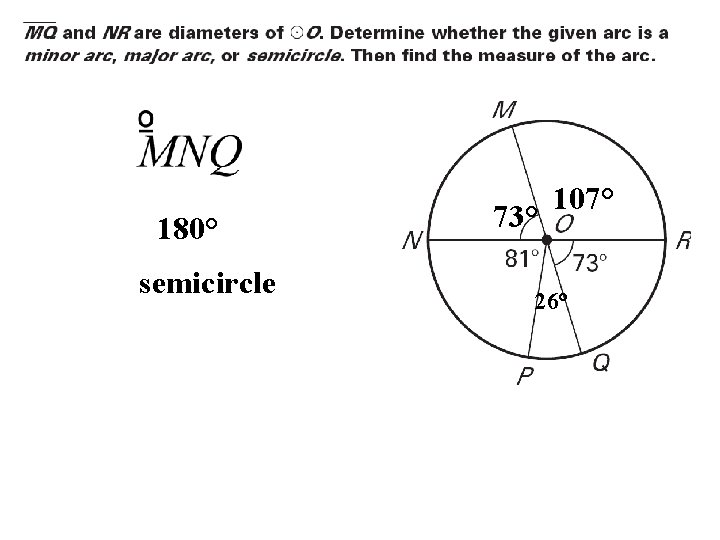 180° semicircle 73° 107° 26° 