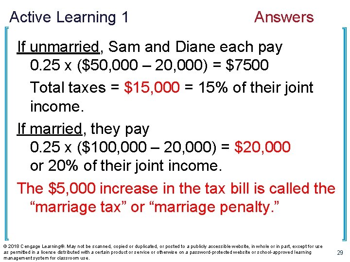 Active Learning 1 Answers If unmarried, Sam and Diane each pay 0. 25 x