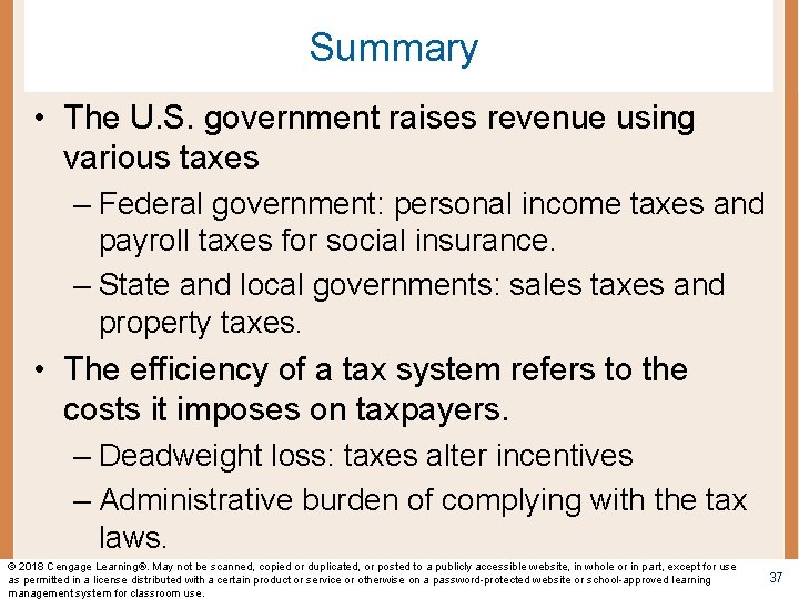 Summary • The U. S. government raises revenue using various taxes – Federal government: Summary • The U. S. government raises revenue using various taxes – Federal government: