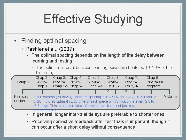 Effective Studying • Finding optimal spacing • Pashler et al. , (2007) • The