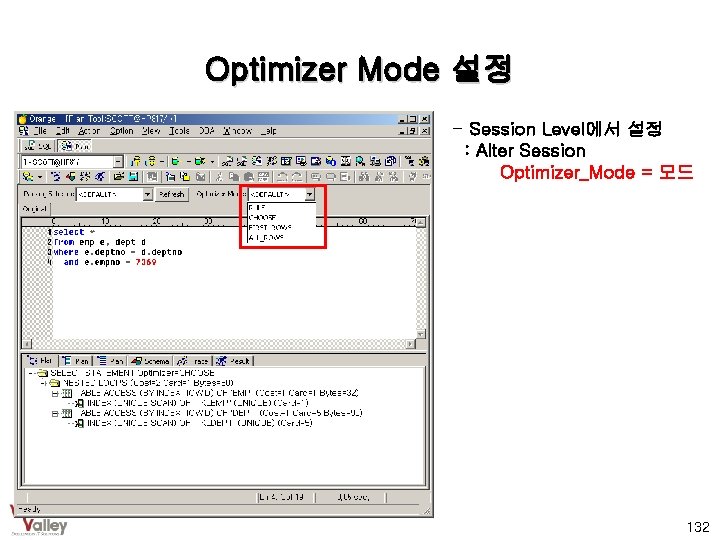 Optimizer Mode 설정 - Session Level에서 설정 : Alter Session Optimizer_Mode = 모드 132