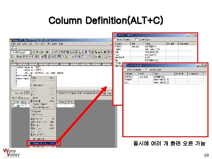 Column Definition(ALT+C) 동시에 여러 개 화면 오픈 가능 69 