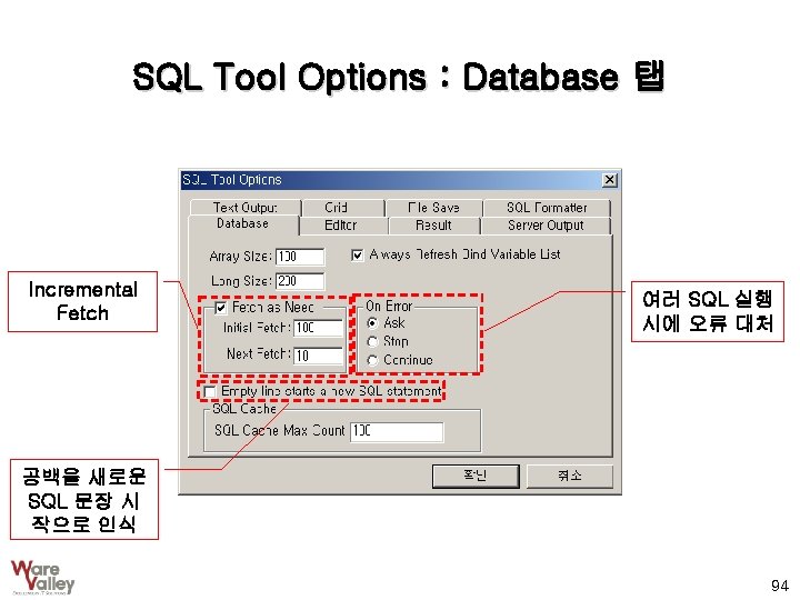 SQL Tool Options : Database 탭 Incremental Fetch 여러 SQL 실행 시에 오류 대처