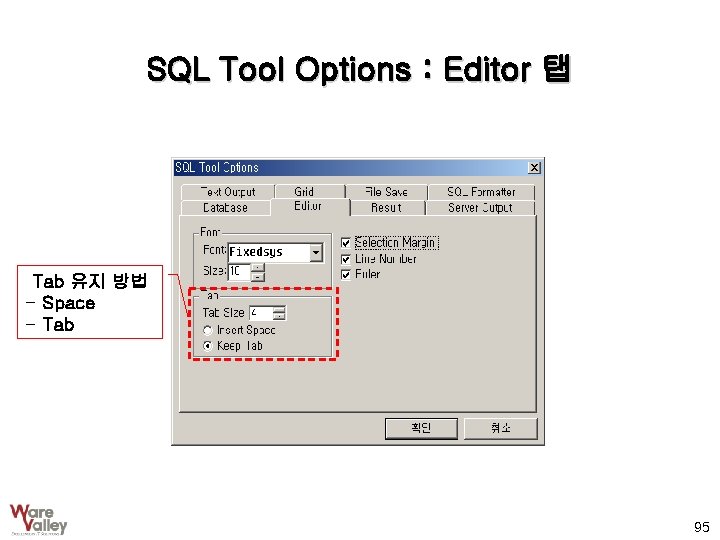 SQL Tool Options : Editor 탭 Tab 유지 방법 - Space - Tab 95