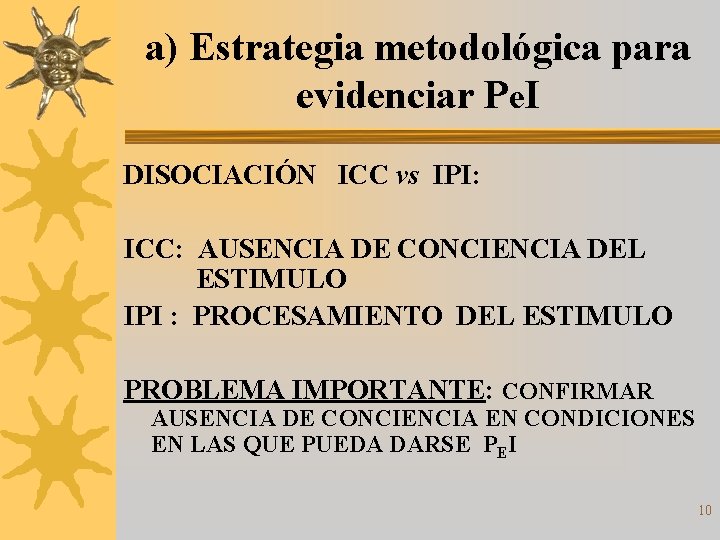 a) Estrategia metodológica para evidenciar Pe. I DISOCIACIÓN ICC vs IPI: ICC: AUSENCIA DE