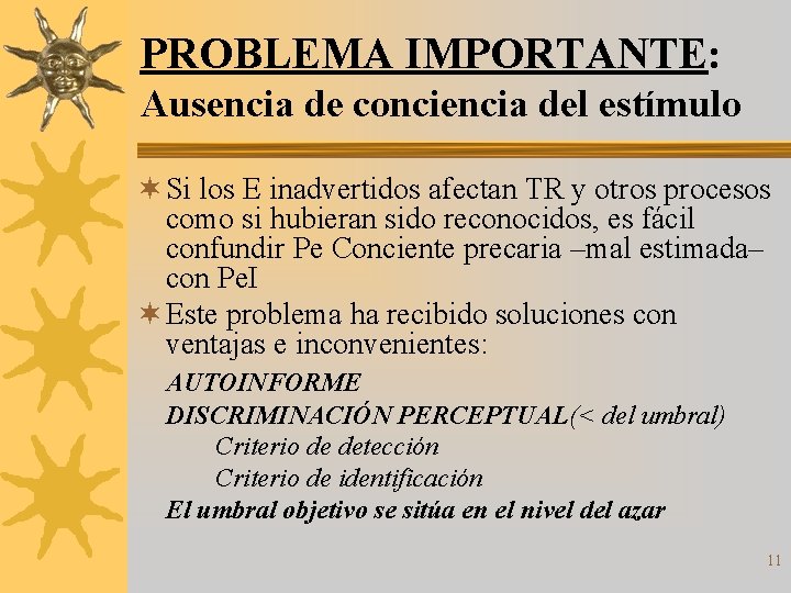 PROBLEMA IMPORTANTE: Ausencia de conciencia del estímulo ¬ Si los E inadvertidos afectan TR