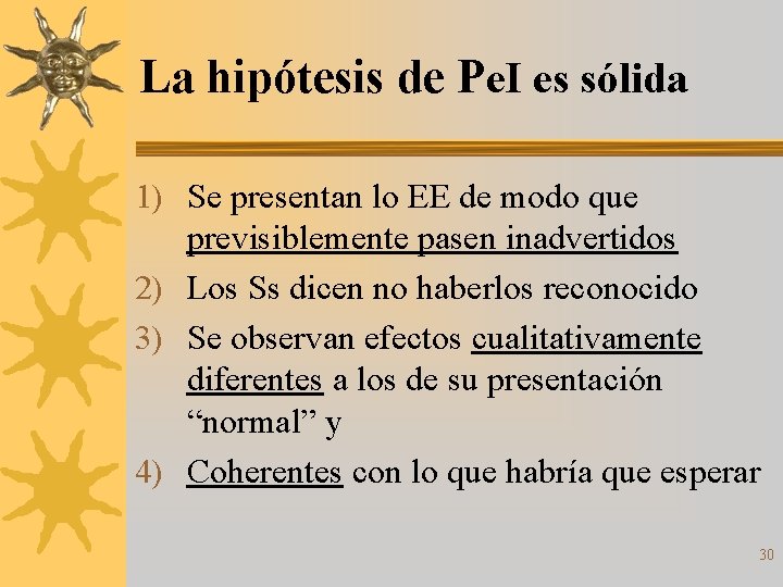 La hipótesis de Pe. I es sólida 1) Se presentan lo EE de modo