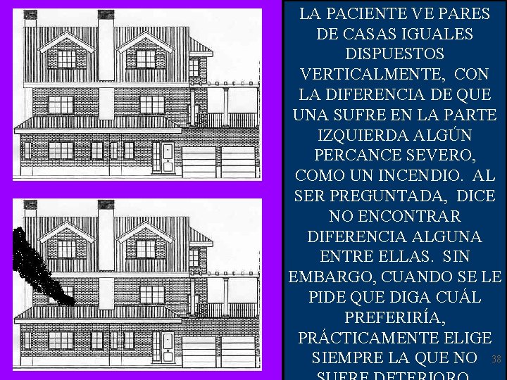 LA PACIENTE VE PARES DE CASAS IGUALES DISPUESTOS VERTICALMENTE, CON LA DIFERENCIA DE QUE