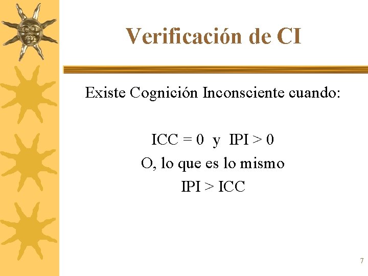 Verificación de CI Existe Cognición Inconsciente cuando: ICC = 0 y IPI > 0