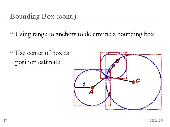 Bounding Box (cont. ) Using range to anchors to determine a bounding box Use