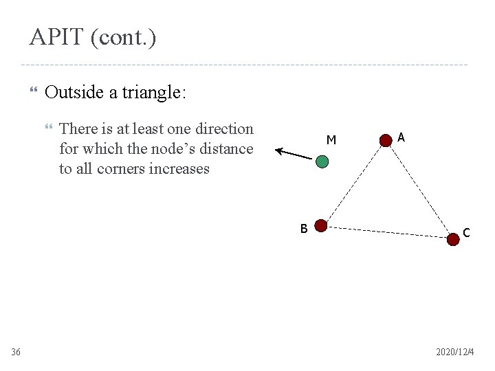 APIT (cont. ) Outside a triangle: There is at least one direction for which