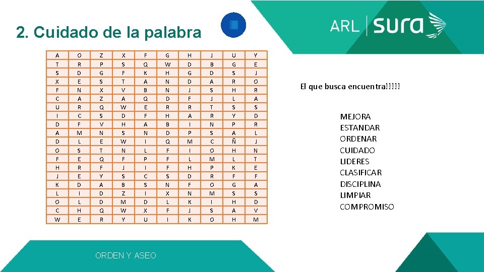  2. Cuidado de la palabra A T S X F C U I