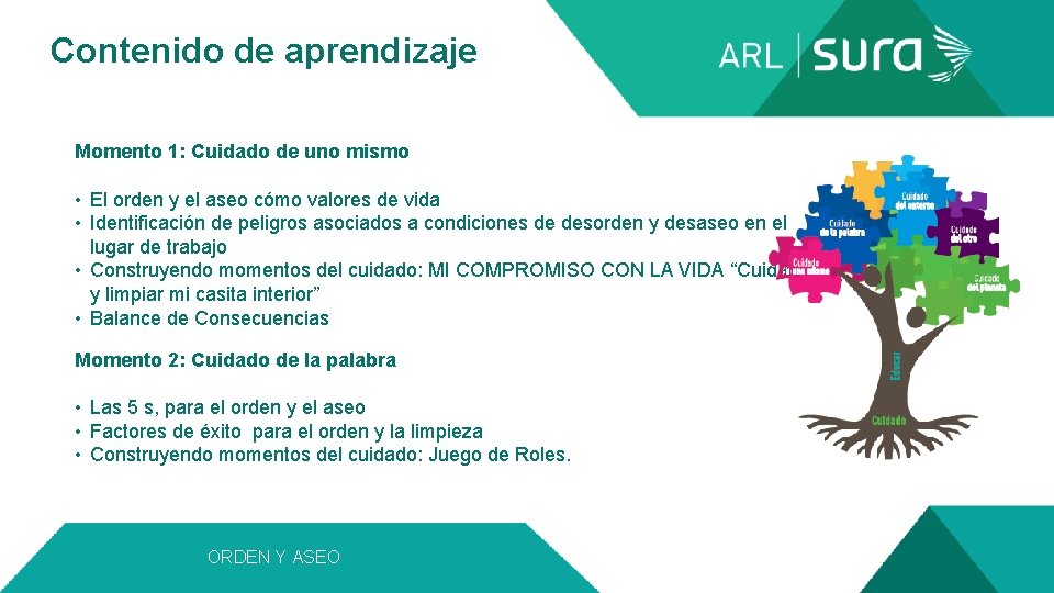 Contenido de aprendizaje Momento 1: Cuidado de uno mismo • El orden y el