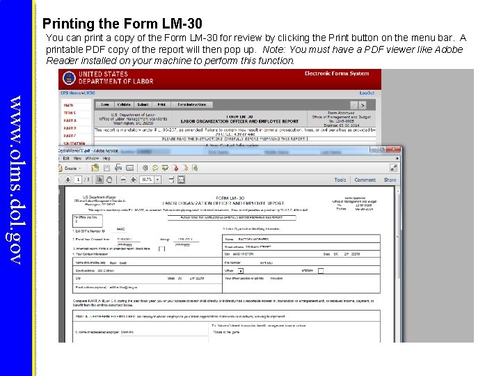 Printing the Form LM-30 You can print a copy of the Form LM-30 for Printing the Form LM-30 You can print a copy of the Form LM-30 for