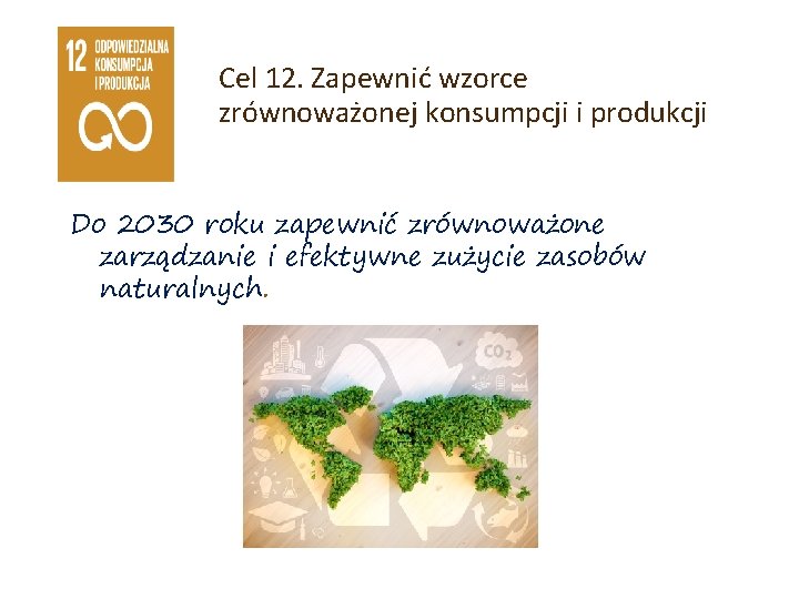 Cel 12. Zapewnić wzorce zrównoważonej konsumpcji i produkcji Do 2030 roku zapewnić zrównoważone zarządzanie