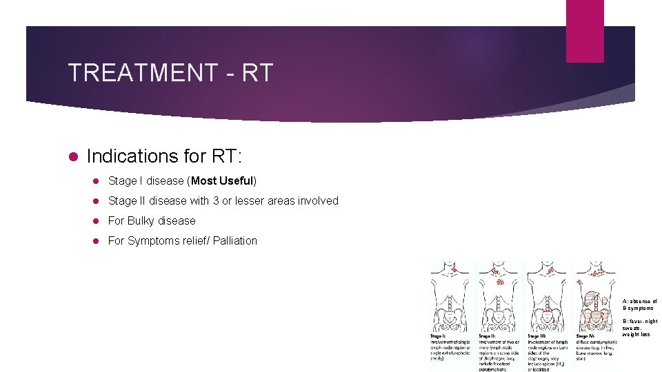 TREATMENT - RT l Indications for RT: l Stage I disease (Most Useful) l