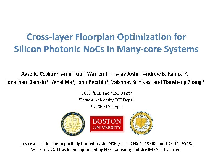 Cross-layer Floorplan Optimization for Silicon Photonic No. Cs in Many-core Systems Ayse K. Coskun