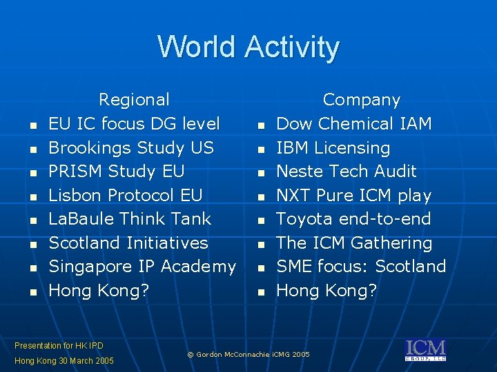 World Activity n n n n Regional EU IC focus DG level Brookings Study World Activity n n n n Regional EU IC focus DG level Brookings Study