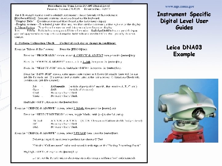 Instrument Specific Digital Level User Guides Leica DNA 03 Example 