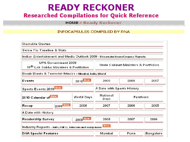 READY RECKONER Researched Compilations for Quick Reference READY RECKONER Researched Compilations for Quick Reference