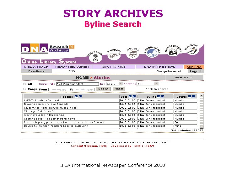 STORY ARCHIVES Byline Search IFLA International Newspaper Conference 2010 STORY ARCHIVES Byline Search IFLA International Newspaper Conference 2010