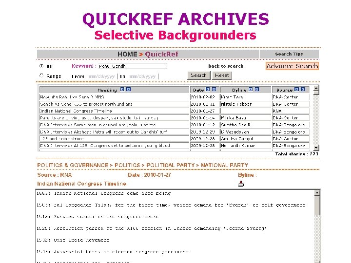QUICKREF ARCHIVES Selective Backgrounders QUICKREF ARCHIVES Selective Backgrounders