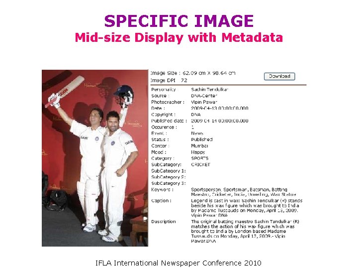 SPECIFIC IMAGE Mid-size Display with Metadata IFLA International Newspaper Conference 2010 SPECIFIC IMAGE Mid-size Display with Metadata IFLA International Newspaper Conference 2010