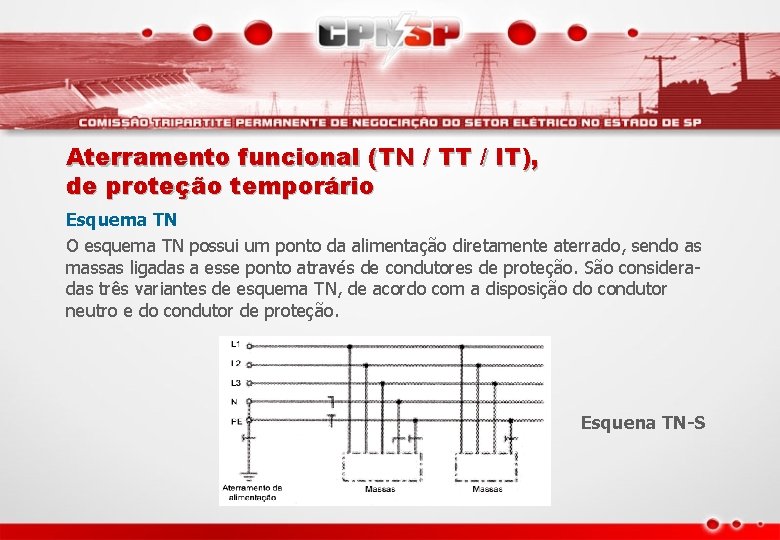 Aterramento funcional (TN / TT / IT), de proteção temporário Esquema TN O esquema