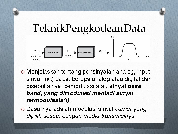 Teknik. Pengkodean. Data O Menjelaskan tentang pensinyalan analog, input sinyal m(t) dapat berupa analog