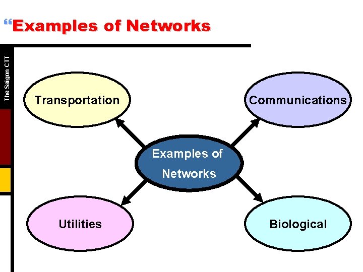 The Saigon CTT }Examples of Networks Transportation Communications Examples of Networks Utilities Biological 