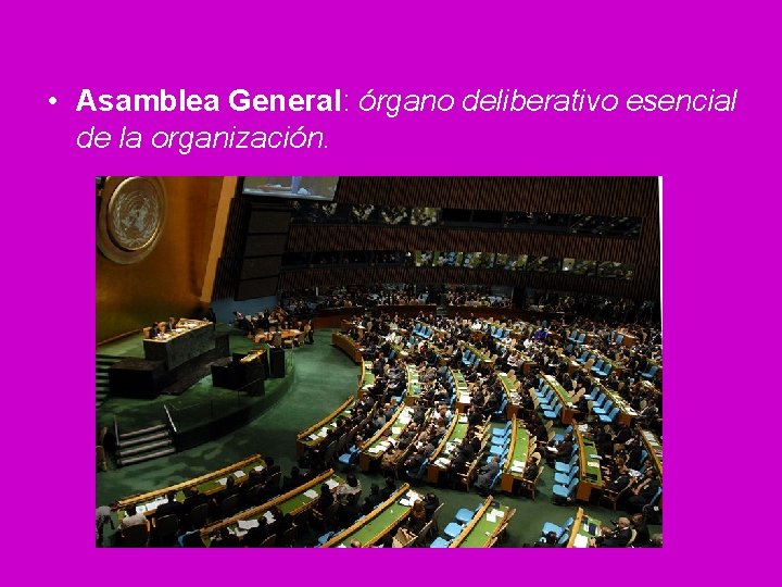  • Asamblea General: órgano deliberativo esencial de la organización. 