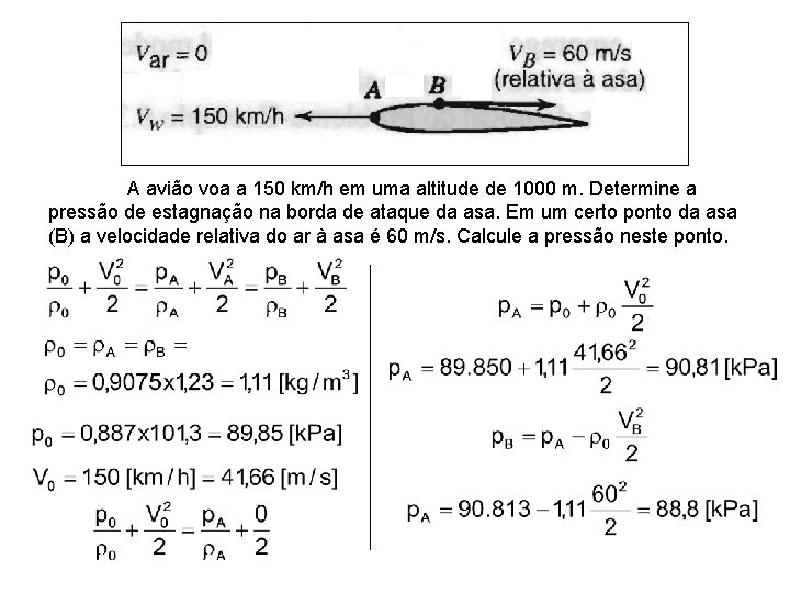 A avião voa a 150 km/h em uma altitude de 1000 m. Determine a