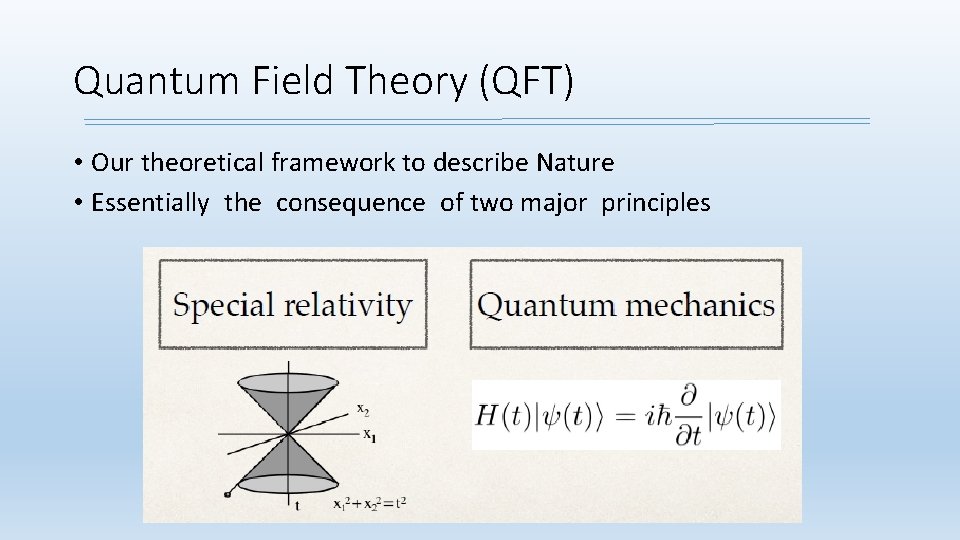 Quantum Field Theory (QFT) • Our theoretical framework to describe Nature • Essentially the