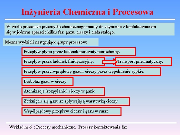 Inżynieria Chemiczna i Procesowa W wielu procesach przemysłu chemicznego mamy do czynienia z kontaktowaniem