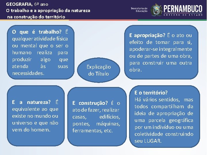 GEOGRAFIA, 6º ano O trabalho e a apropriação da natureza na construção do território