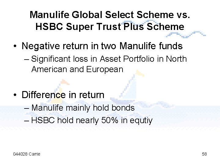 Manulife Global Select Scheme vs. HSBC Super Trust Plus Scheme • Negative return in