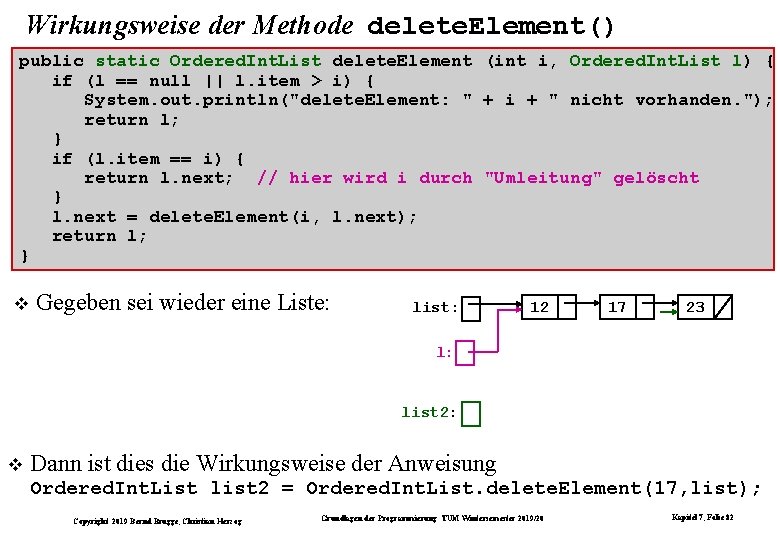 Wirkungsweise der Methode delete. Element() public static Ordered. Int. List delete. Element (int i,