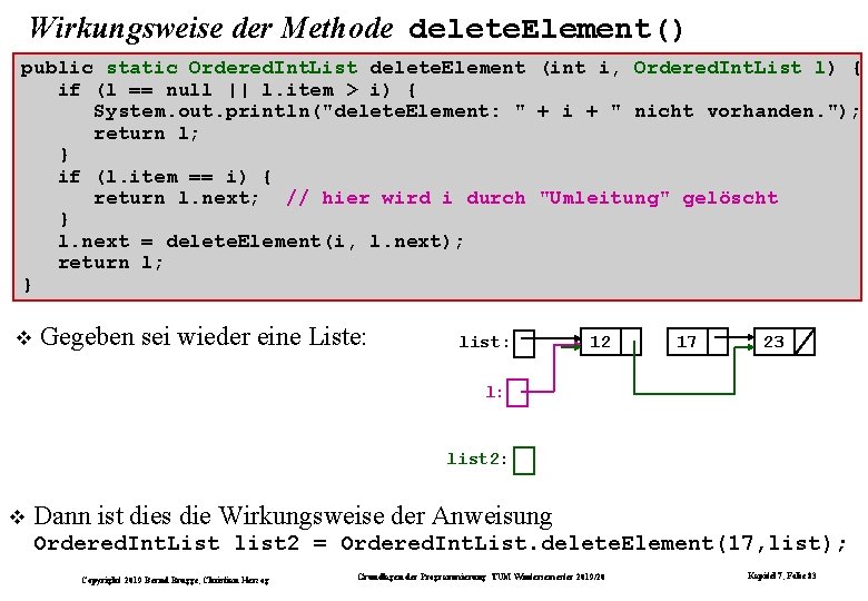 Wirkungsweise der Methode delete. Element() public static Ordered. Int. List delete. Element (int i,