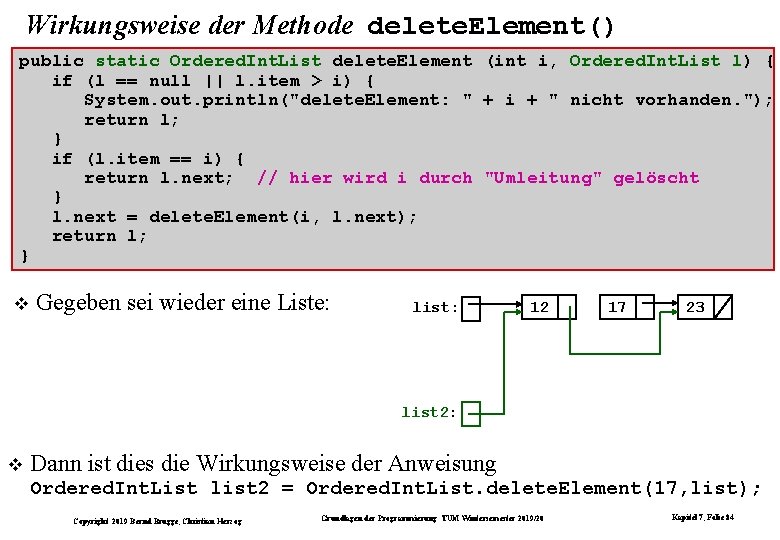 Wirkungsweise der Methode delete. Element() public static Ordered. Int. List delete. Element (int i,