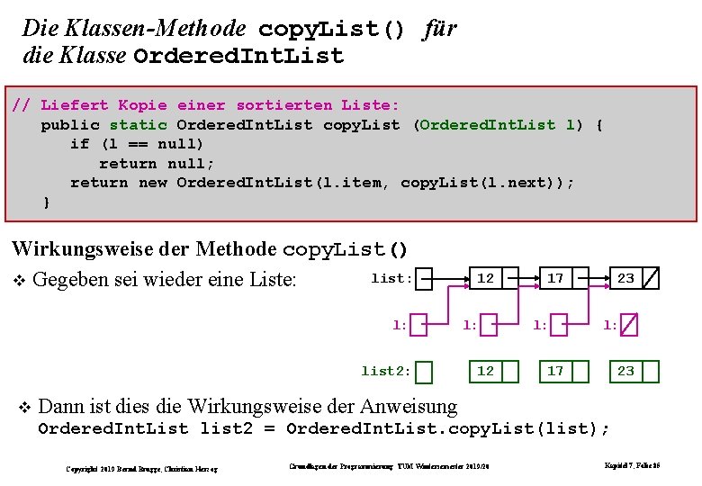 Die Klassen-Methode copy. List() für die Klasse Ordered. Int. List // Liefert Kopie einer