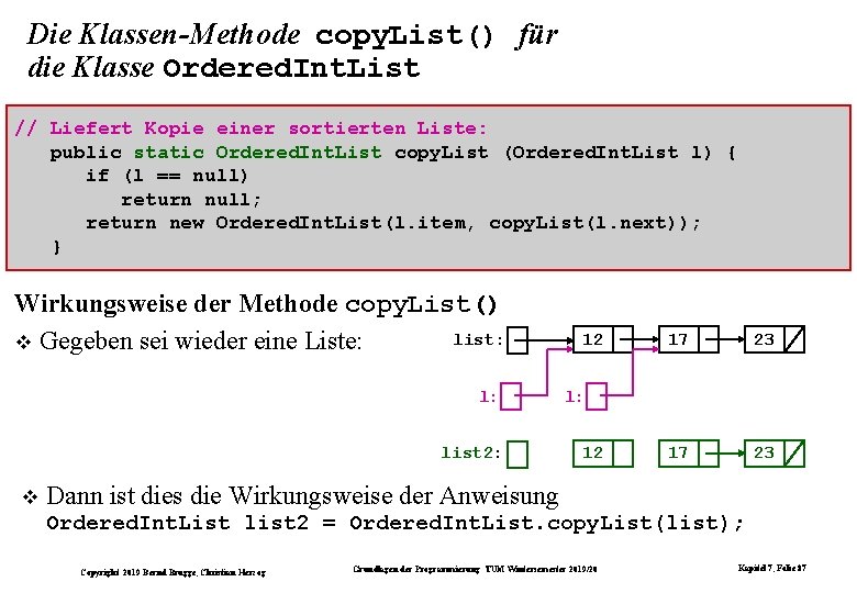 Die Klassen-Methode copy. List() für die Klasse Ordered. Int. List // Liefert Kopie einer