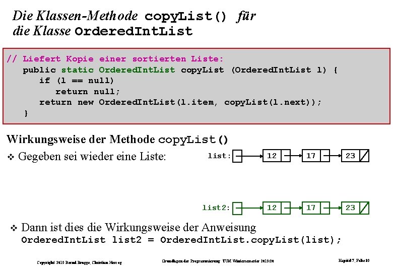 Die Klassen-Methode copy. List() für die Klasse Ordered. Int. List // Liefert Kopie einer