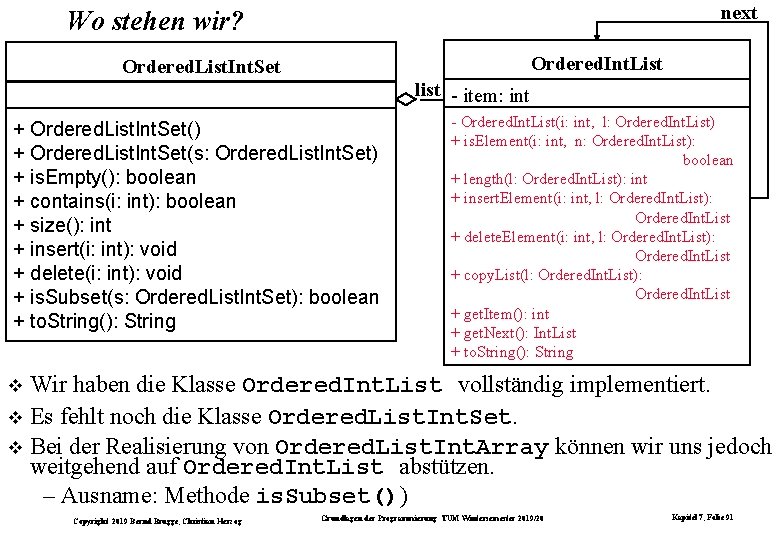 next Wo stehen wir? Ordered. Int. List Ordered. List. Int. Set list - item: