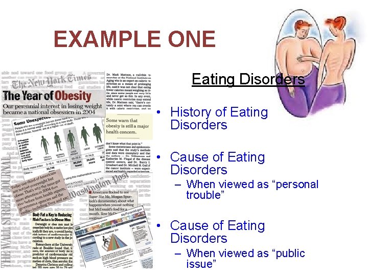 EXAMPLE ONE Eating Disorders • History of Eating Disorders • Cause of Eating Disorders