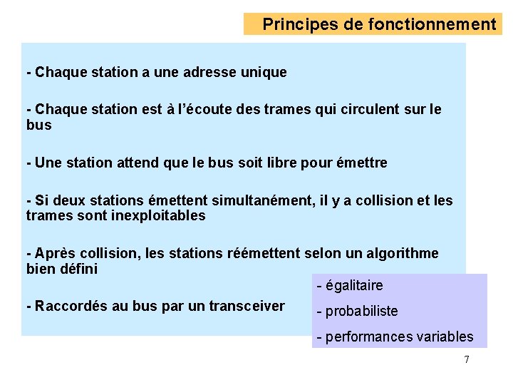 Principes de fonctionnement - Chaque station a une adresse unique - Chaque station est Principes de fonctionnement - Chaque station a une adresse unique - Chaque station est