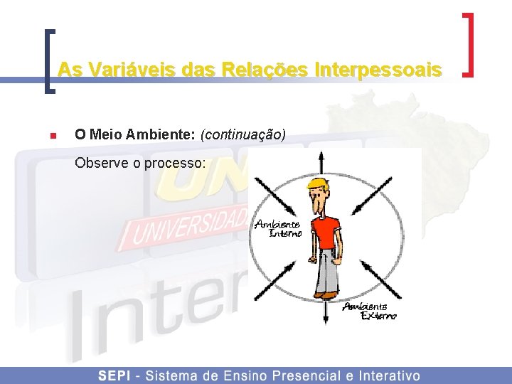 As Variáveis das Relações Interpessoais n O Meio Ambiente: (continuação) Observe o processo: 